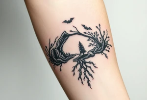 Cave,vines,river,bats,trees,roots tattoo idea