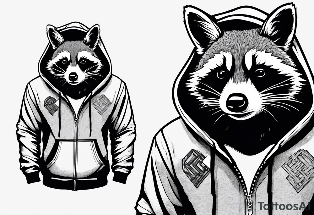 raccoon wearing a Superman hoodie tattoo idea
