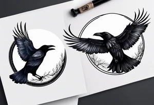 3 ravens flying by a nordic style moon tattoo idea