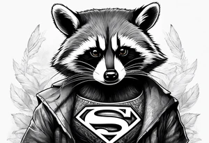 raccoon wearing a Superman t-shirt tattoo idea