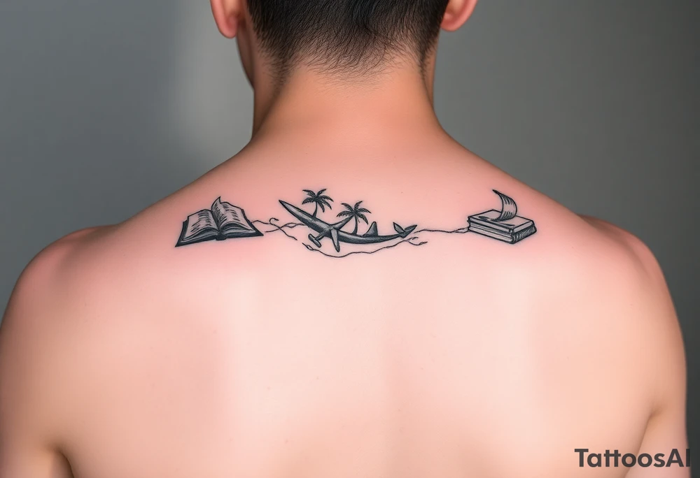 A black and white tattoo for someone who loves ocean, travel and books. Something unique. tattoo idea