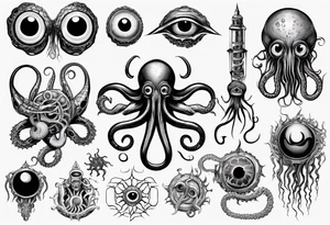 lovecraft theme with tentacle and eyes tattoo idea