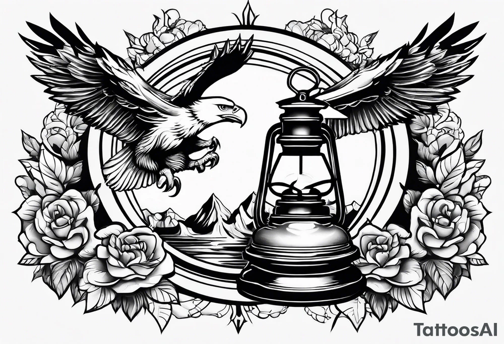 Oil lamp with an eagle next to it tattoo idea