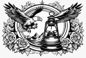 Oil lamp with an eagle next to it tattoo idea