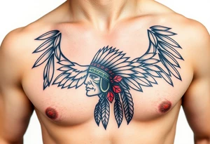 Native American chest in full color male left peck tattoo idea