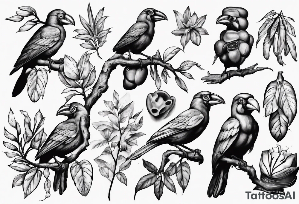 Doctor Bird. Ackee. Tree root. Family initials tattoo idea