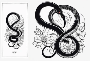 Long Double head snake tattoo for placement along the spine in japanese style to symbolise a journey of healing and transformation with reference to being a twin tattoo idea