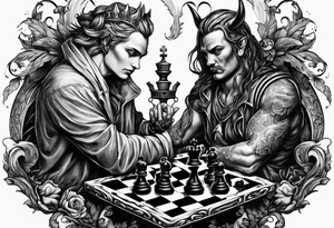 devil and angel playing chess tattoo idea