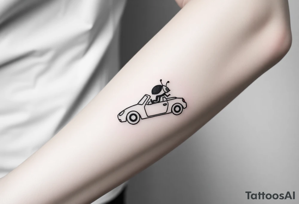 animal Ladybug driving car tattoo idea