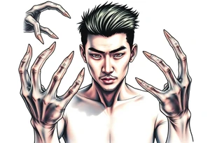 Handsome Asian young guy being holding by scary hands tattoo idea