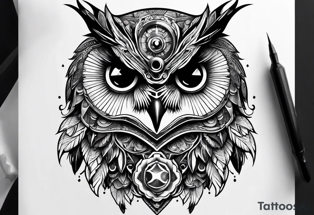 mechanical owl tattoo idea