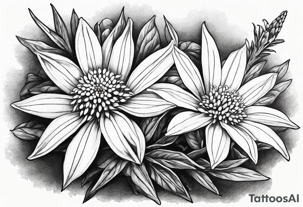 Fuzzy Edelweiss flower on a mountain tattoo idea