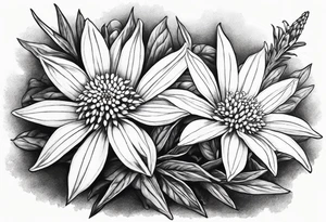 Fuzzy Edelweiss flower on a mountain tattoo idea