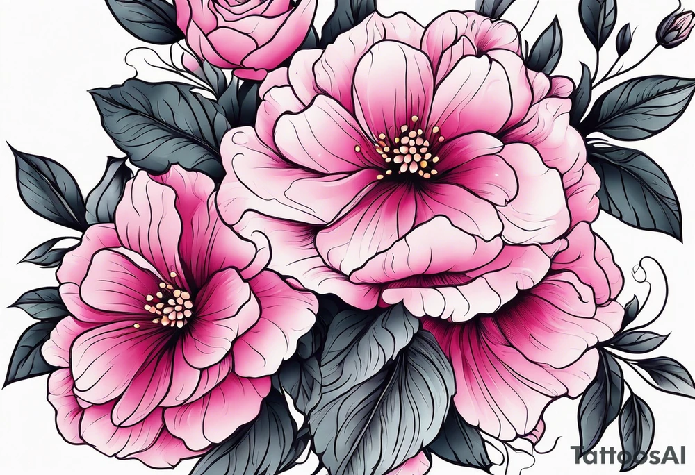 Upper arm sleeve pink flowers tattoo idea