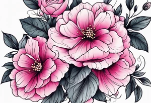 Upper arm sleeve pink flowers tattoo idea