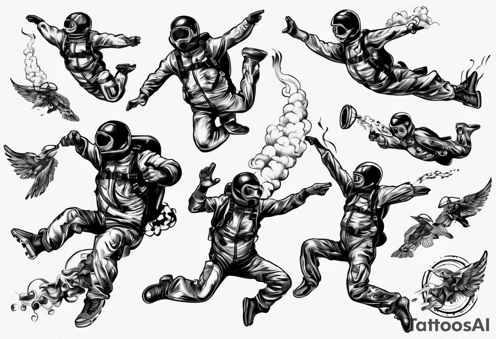 skydiving, shooting guns tattoo idea