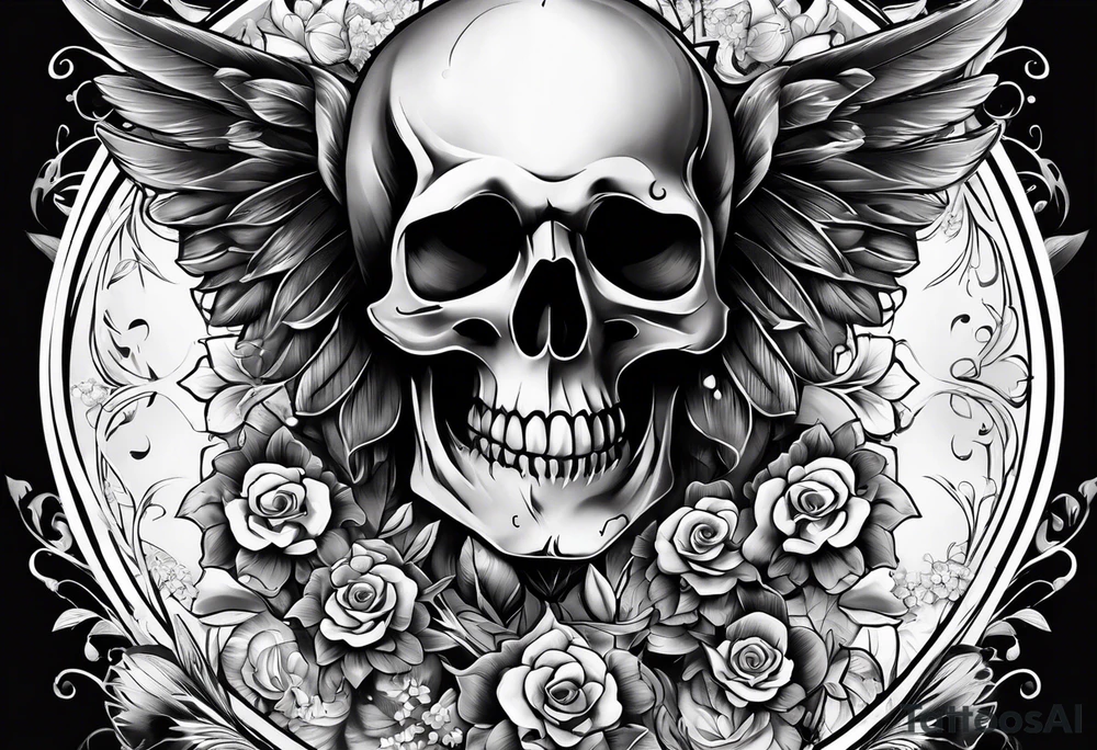 Memento mori written skull sleeve tattoo design tattoo idea