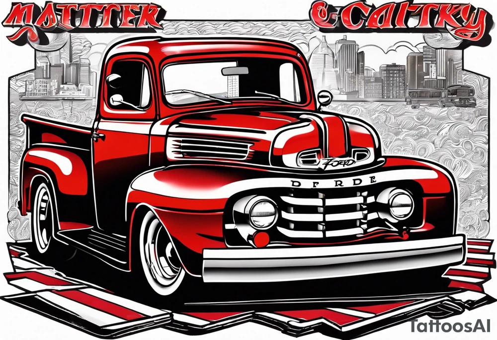 1987 Red ford truck illustration tattoo idea