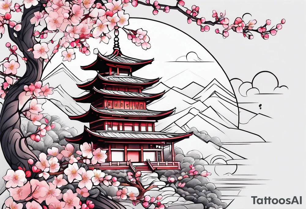我爱你 一生一世 with cherry blossoms around it tattoo idea