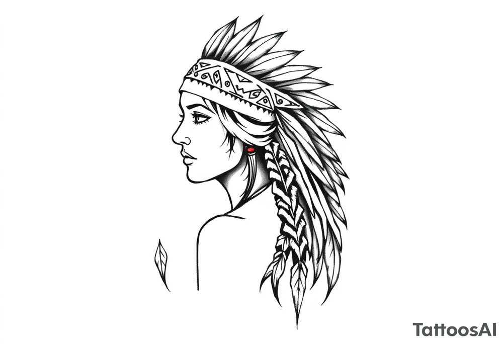 Female Native American wearing headband side pose tattoo idea