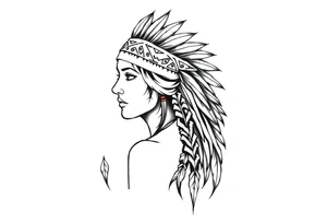 Female Native American wearing headband side pose tattoo idea