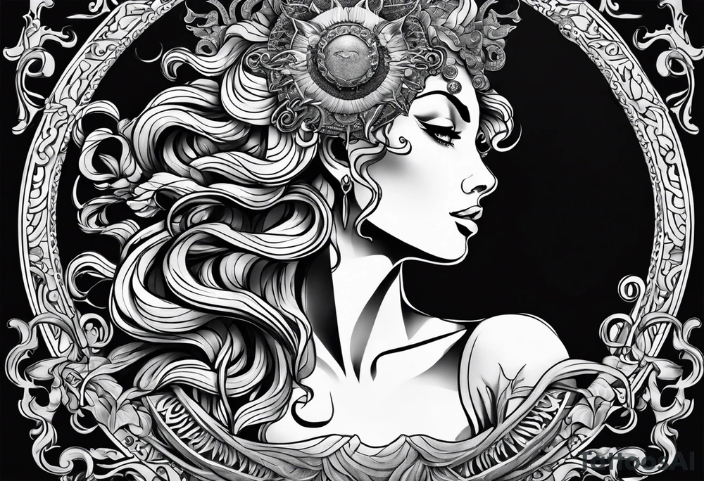 Medusa with the sun behind her tattoo idea