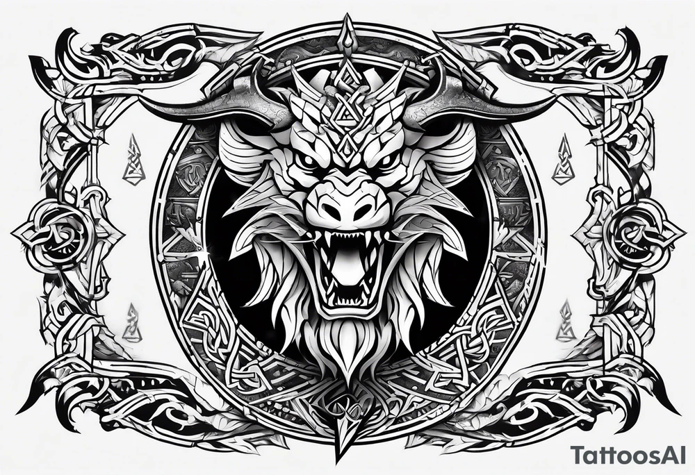 Valhalla sword shield long ship dragon head axe Valknut tattoo idea