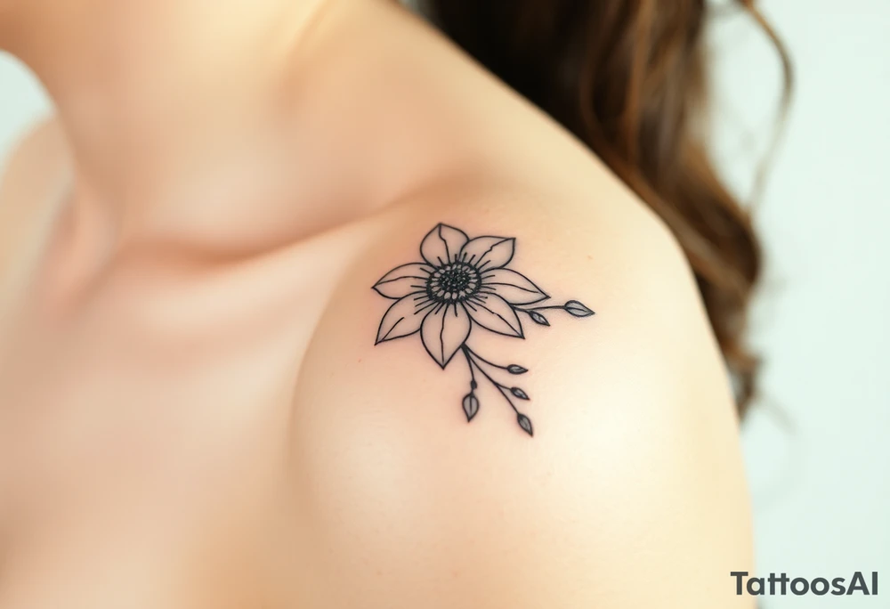 Feminine fine line flowers with geometric tattoo idea