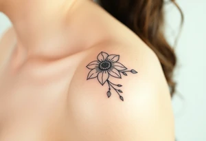 Feminine fine line flowers with geometric tattoo idea