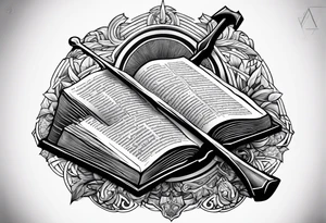 An opened bible with a battle Axe tattoo idea
