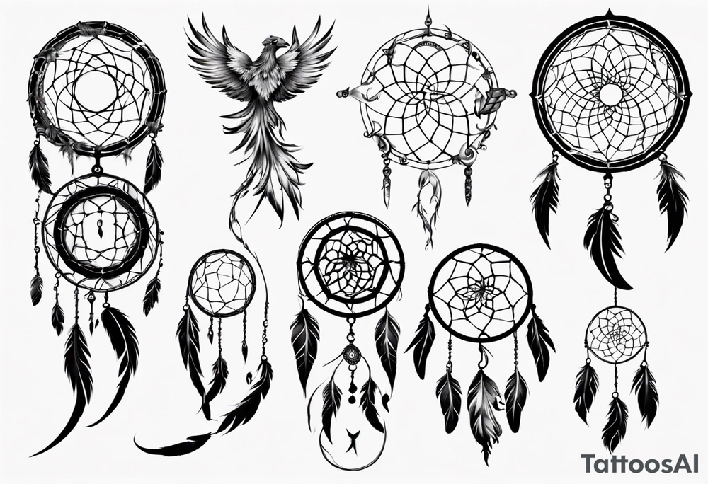 Phoenix dream catcher tail tattoo idea