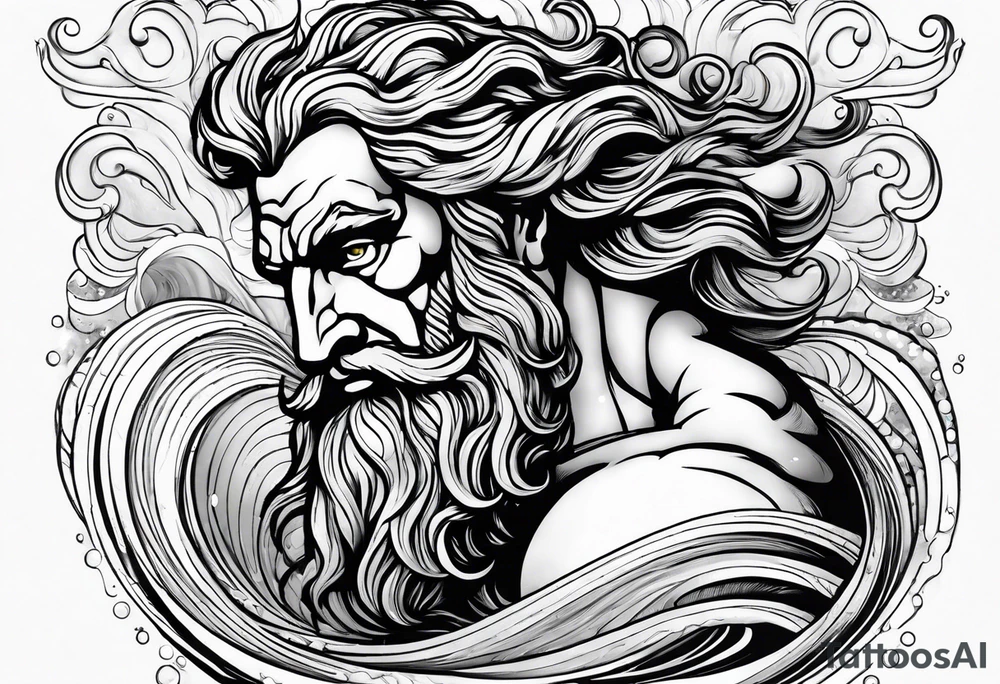 Poseidon steht in einer Welle im Meer tattoo idea