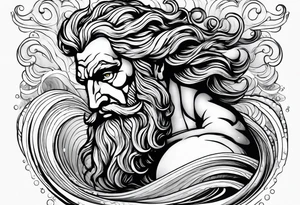 Poseidon steht in einer Welle im Meer tattoo idea