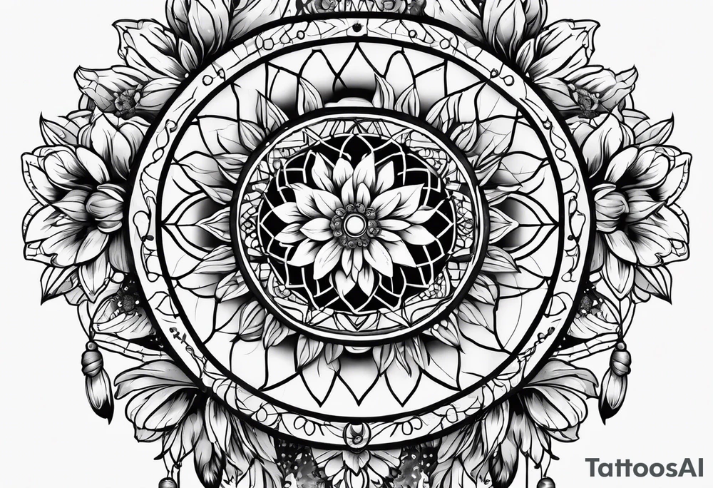 Dream catcher with flowers tattoo idea