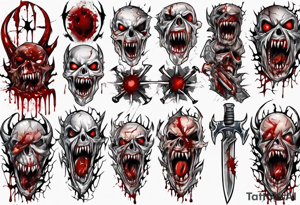 Sharp teeth
Biting blade
Horror
Blood
Cracked tattoo idea