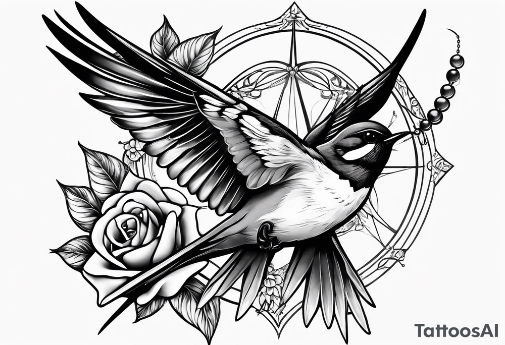 Swallow with rosary on its legs tattoo idea