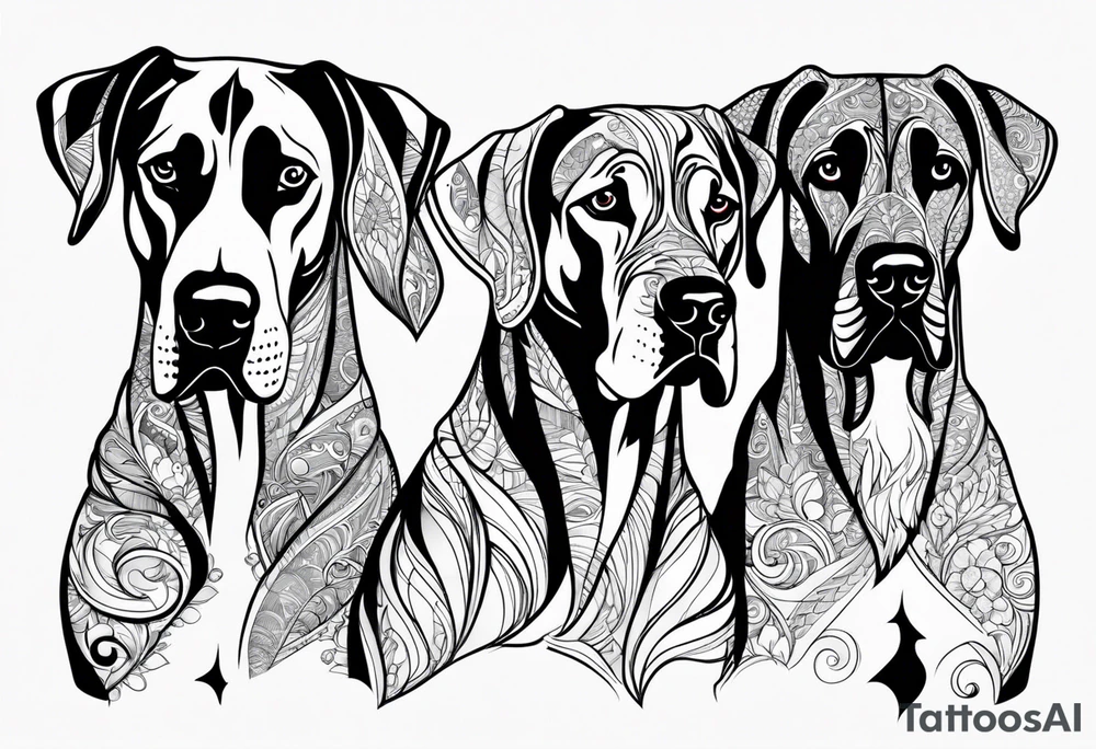 4 Great Dane heads together tattoo idea