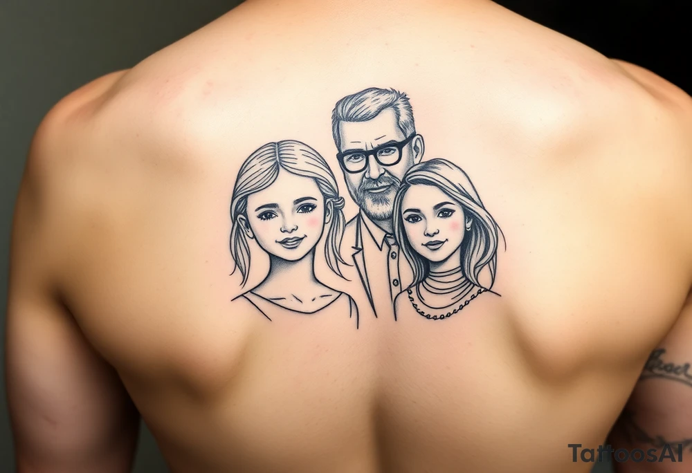 2 daughters and father in geometric tattoo idea