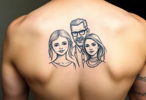 2 daughters and father in geometric tattoo idea