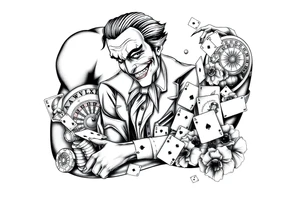 Gambling theme with the joker number 13 with roulette table slot machines and cards tattoo idea