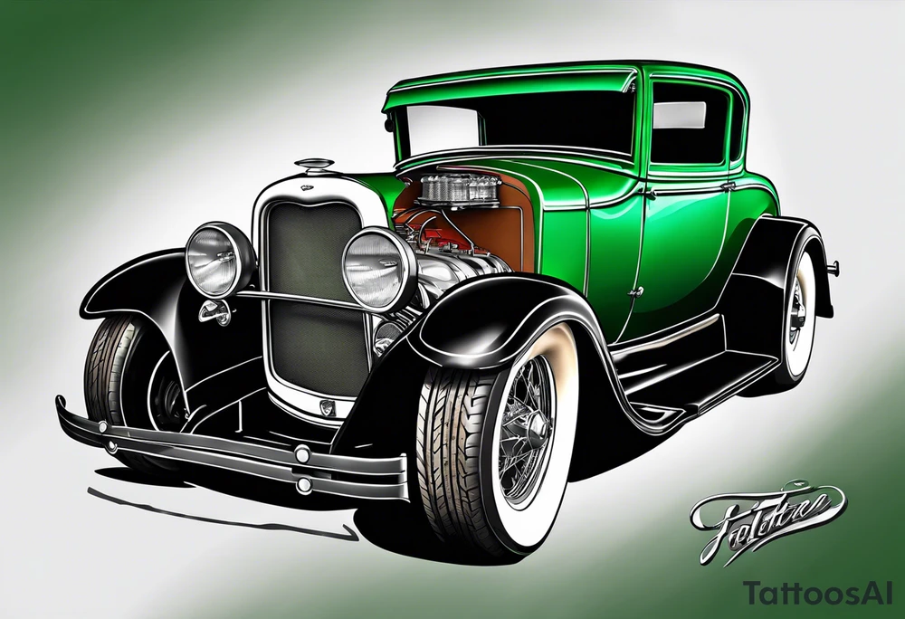 1929 ford coupe green, racing down the road tattoo idea