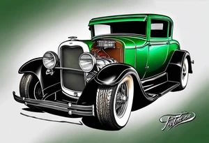 1929 ford coupe green, racing down the road tattoo idea