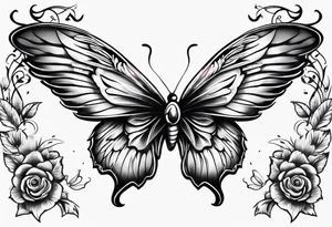 Angel wings and butterfly in the middle tattoo idea