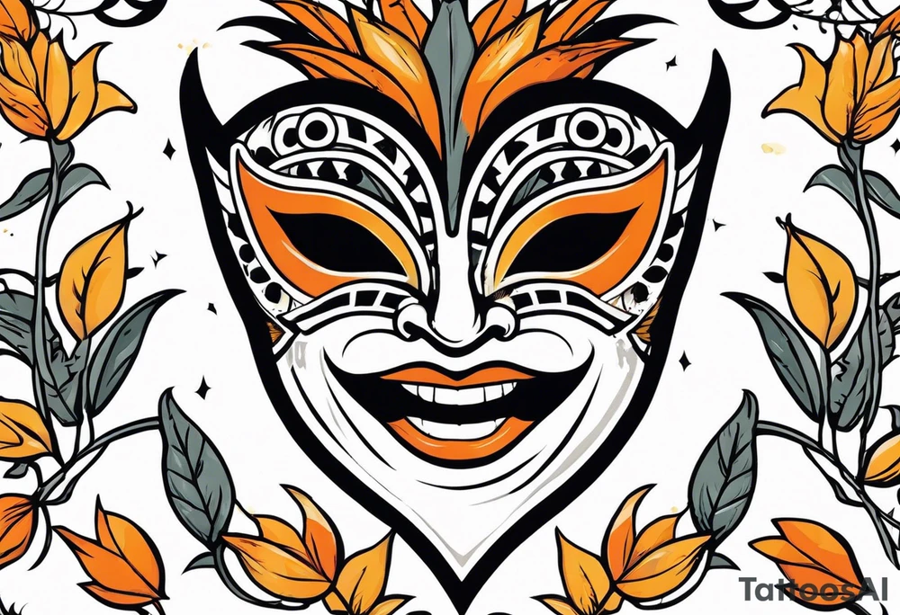 Laughing Male masquerade mask with orange and black thorns tattoo idea