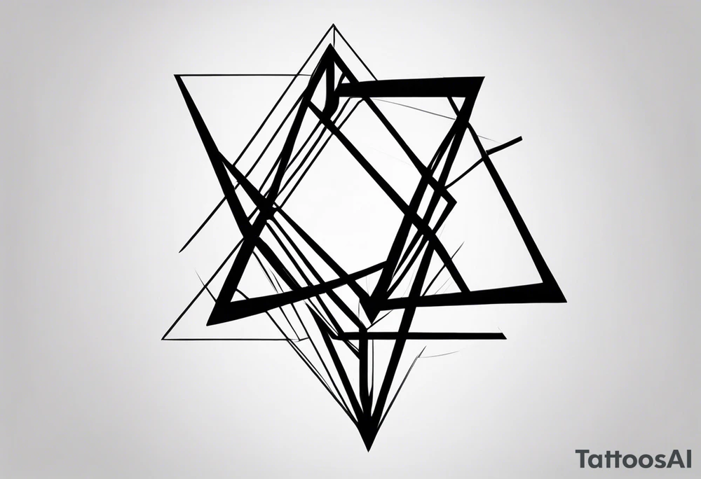 very minimalist tattoo. It should be long and narrow, to goo on an arm. It starts with one square with a dotted line coming out of it, connecting to two interlocked circles, with two lines coming out of them, then connecting to a triangle with multiple lines coming out of it. black and white. tattoo idea