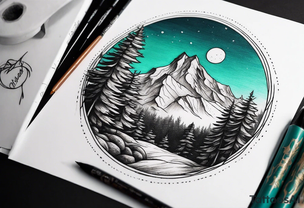 small circle shape trees mountain tattoo idea