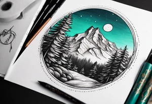small circle shape trees mountain tattoo idea