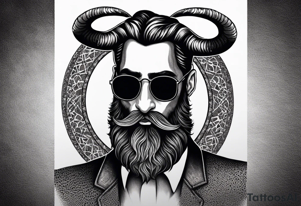 capricorn with beard and sunglasses tattoo idea