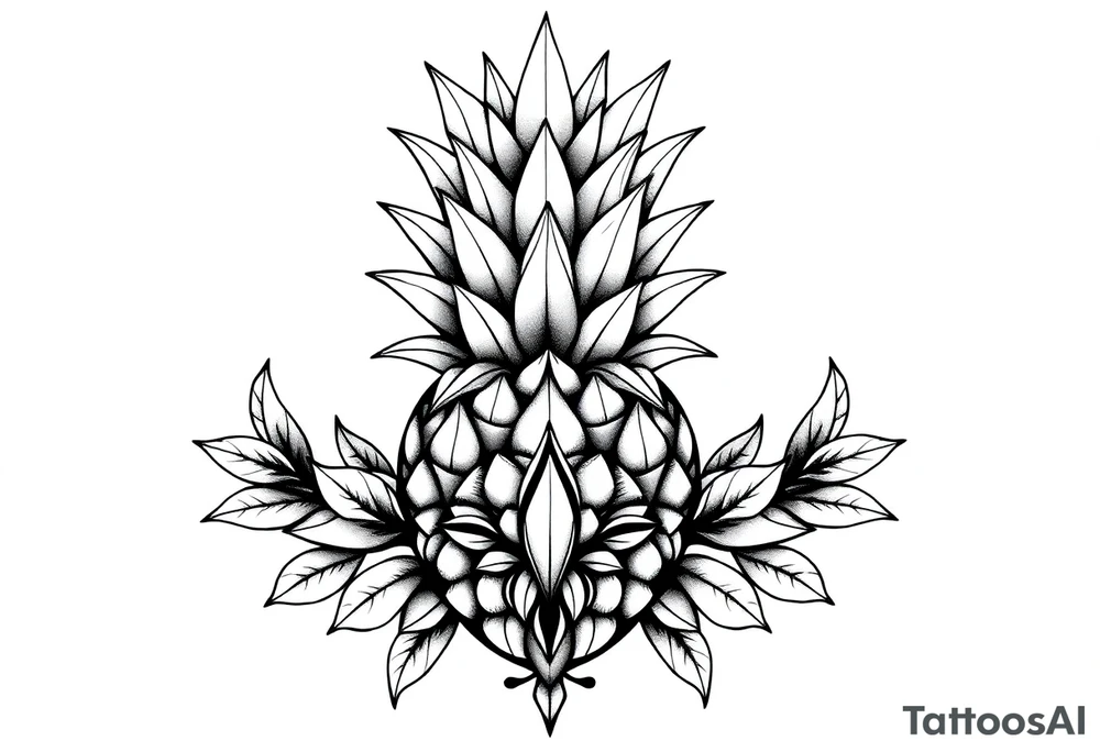 Bushy crown pineapple vagina, design to go over vagina , erotic vagina area design, anus to be at the bottom tattoo idea