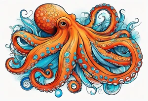 Orange and red Octopus with blue and teal suckers tattoo idea